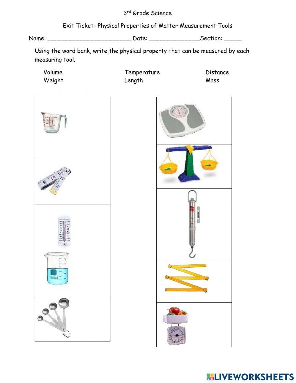 Physical Properties Of Matter Measurement Tools Worksheet Live Worksheets Library