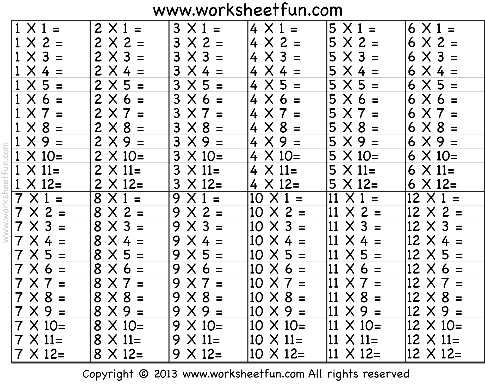 time tables printables