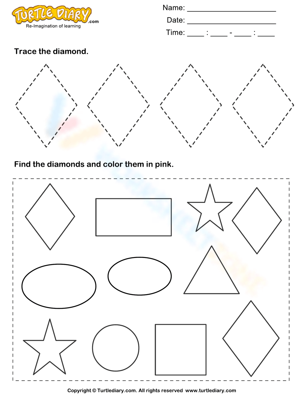 Trace Diamonds And Color Them Worksheets