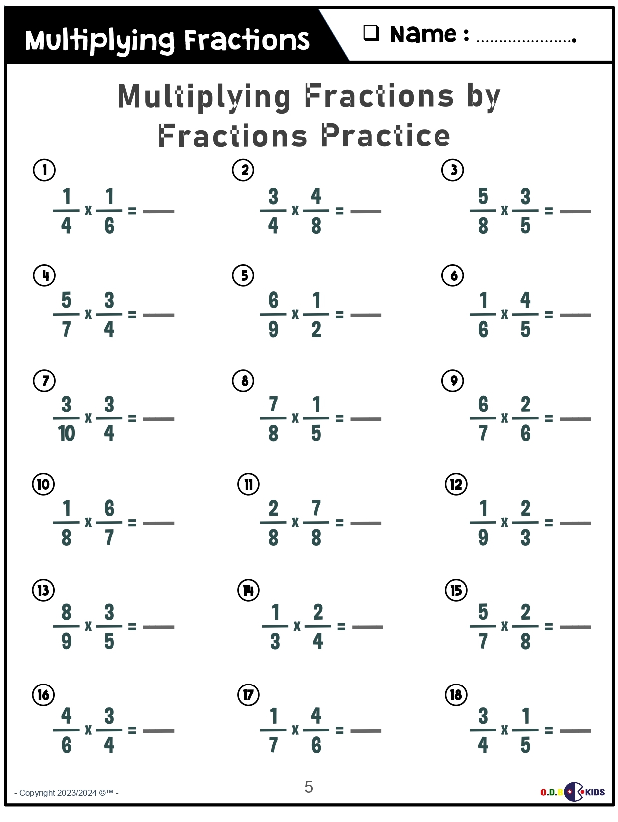 fraction multiplication worksheet